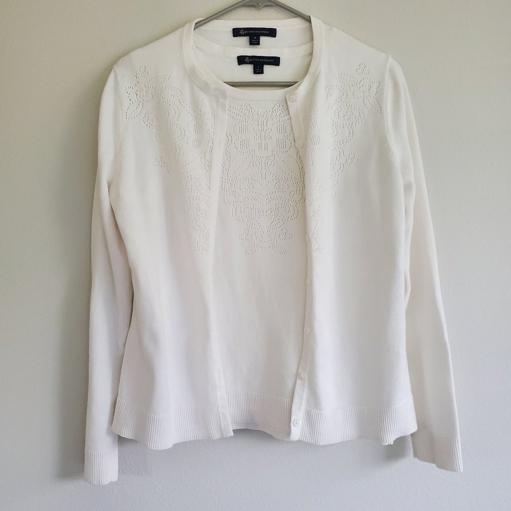 White Cotton Brooks Brothers Pointelle Twinset